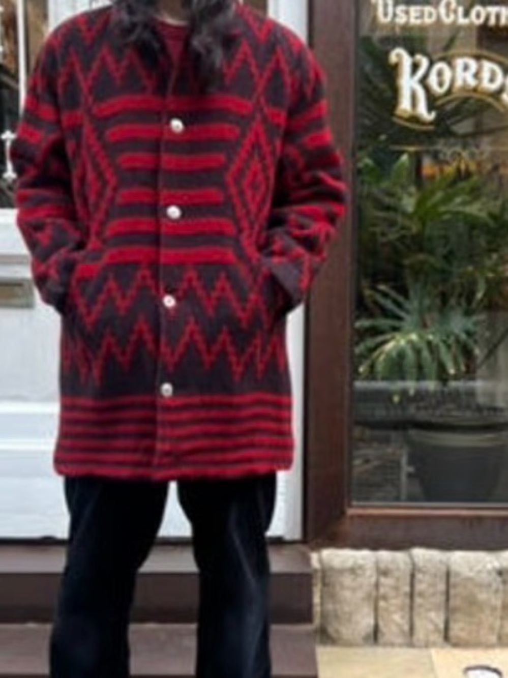 Woolrich Red and Black Geometric Wool-Blend Coat